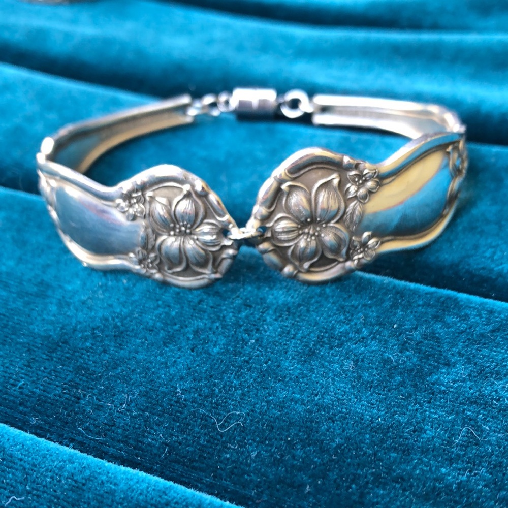 Antique Handmade Silver Plated Floral Spoon Bracelet